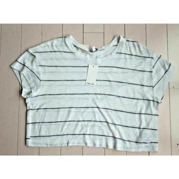 SPLENDID RT0920X Crop Stripe Tee Shirt White / Black ( L  ) - Picture 1 of 1